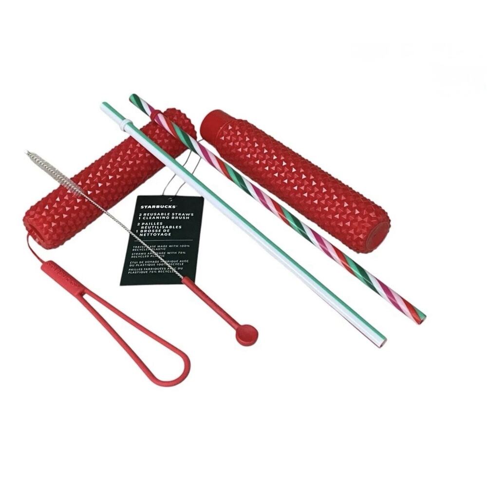 Starbucks 2024 Christmas 2 Reusable Straws Cleaning Brush And Travel Case